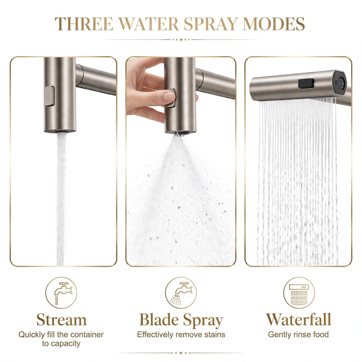 11008Q 3-Mode Pull-Down Kitchen Faucet – Brushed Nickel